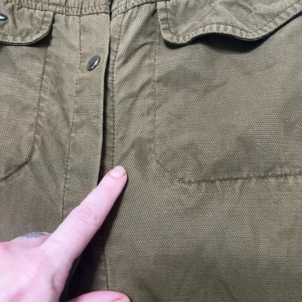 Zara Olive Army Green Patch Long Duster Jacket medium - Picture 14 of 15